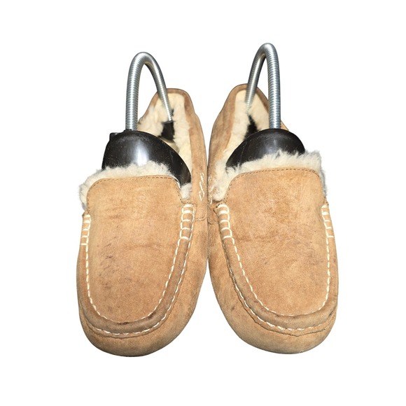 UGG Ansley Chestnut Suede Sheepskin Lined Moccasin Slippers Womens Loafers - Picture 4 of 11